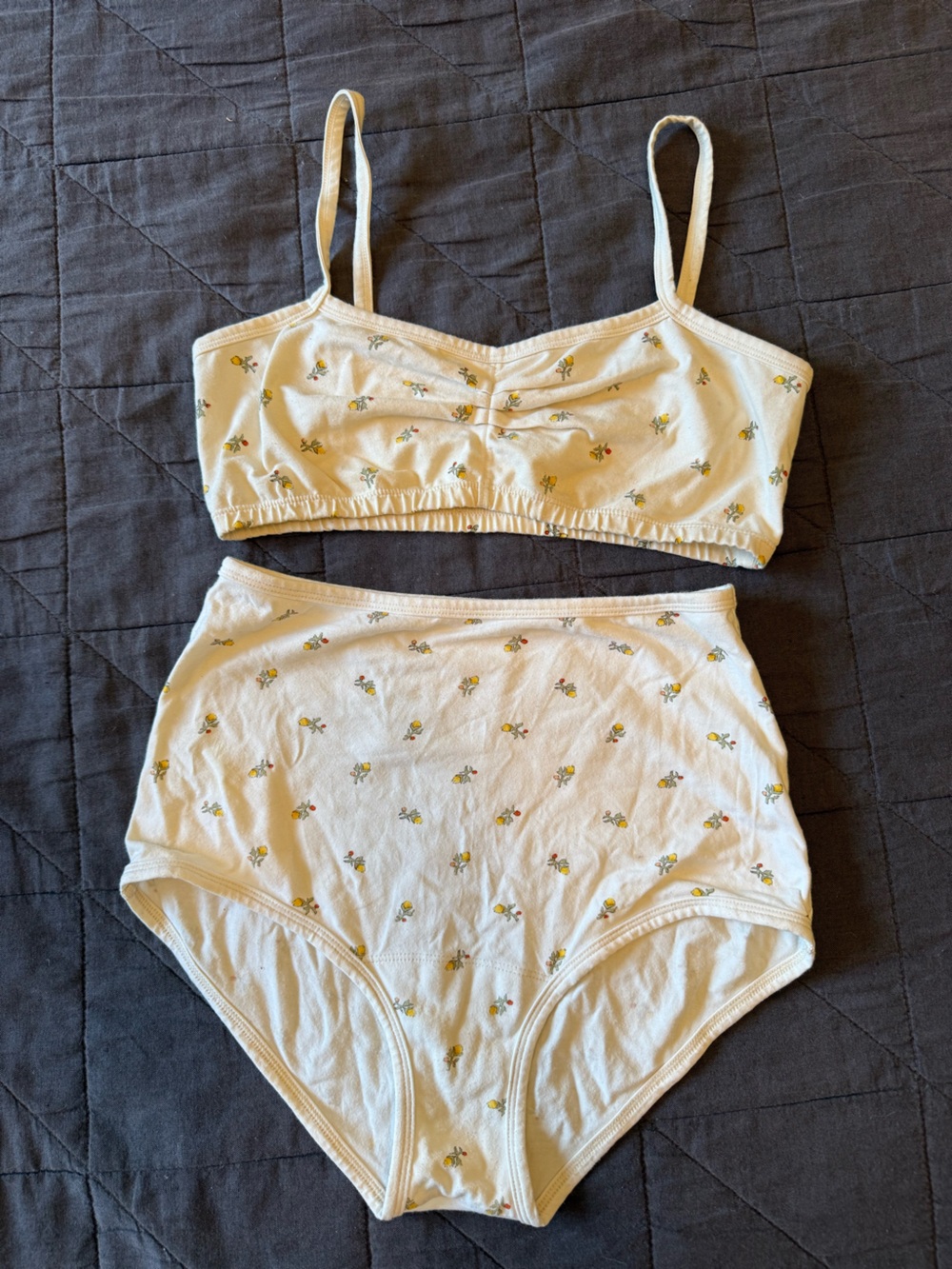 ARQ Cream Floral-Print Bralette and Highrise Undies Set